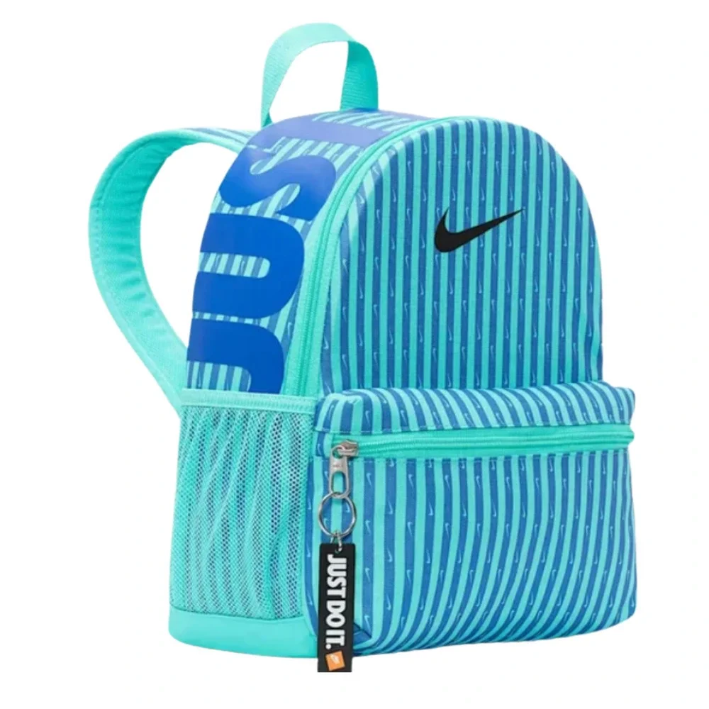 Nike Just Do It‎ Brasilia Mini Backpack Travel Play Teal Blue Stripe FZ2619 NWT